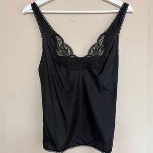 Vintage Wonder Maid Satiny Black Lace Camisole ILGWU Union Made 60s 70s Size 32